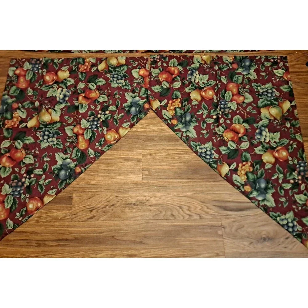 Vintage Red Fruit Harvest Curtain Valance Set Apple Pears Plums 58x13 Cottage